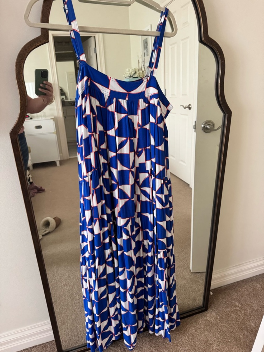 Blue Geometric Print Maxi Dress large